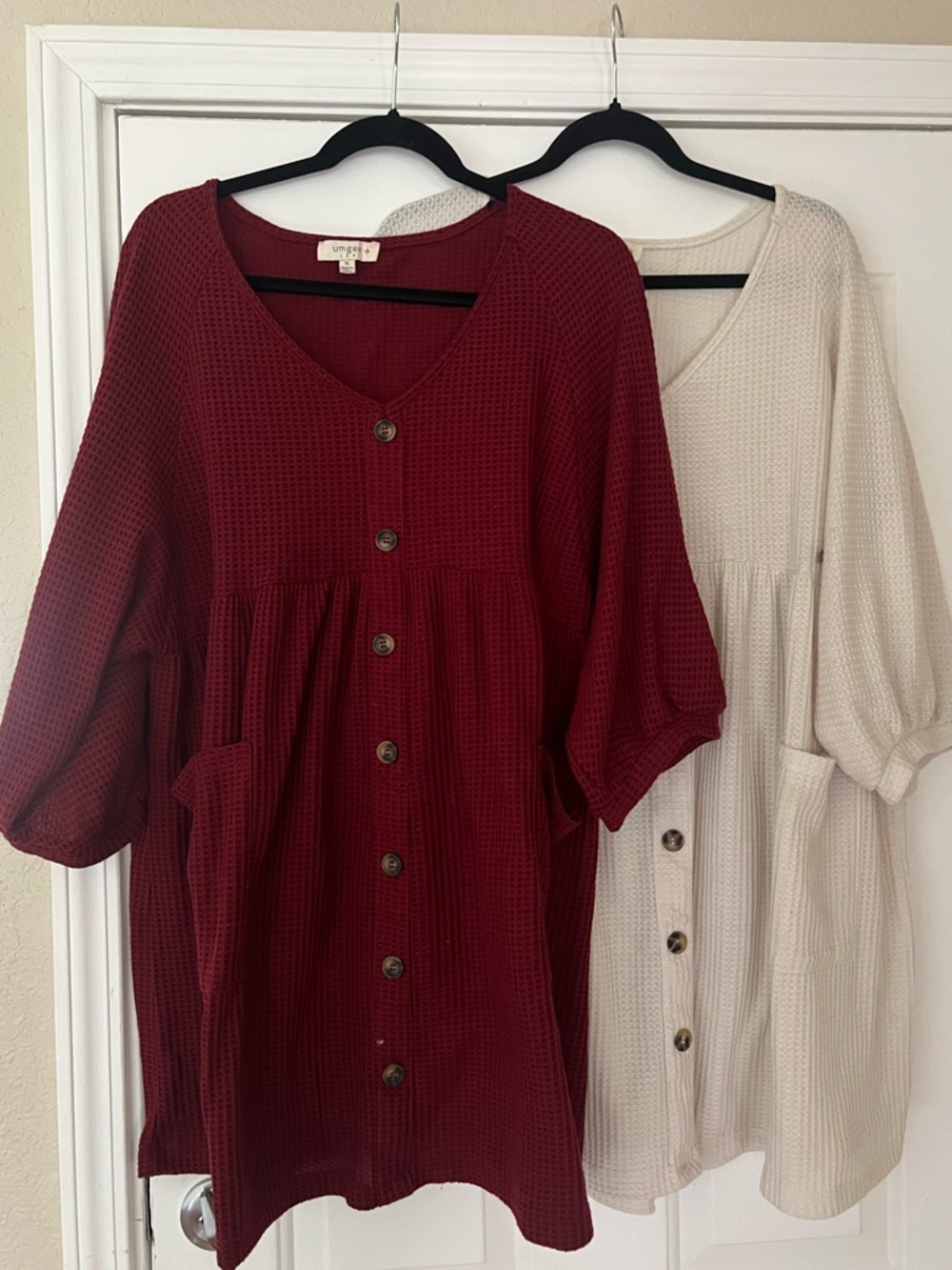 UMGEE Women’s Waffle Knit 3/4 Puffy Sleeves Dresses